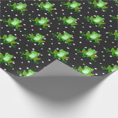 Groene kikkers op pokdots cadeaupapier (Hoek)