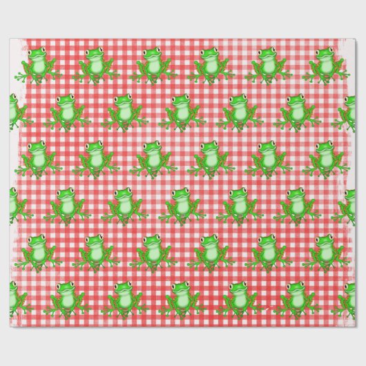Groene kikkers op Red Gingham Cadeaupapier (Vlak)