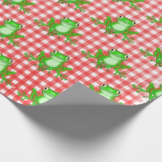 Groene kikkers op Red Gingham Cadeaupapier (Hoek)