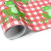 Groene kikkers op Red Gingham Cadeaupapier (Rol Hoek)