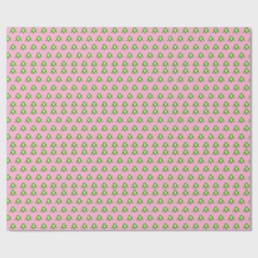 groene kikkers op roze cadeaupapier (Vlak)
