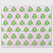 Groene kikkers op Roze Gingham Cadeaupapier (Vlak)