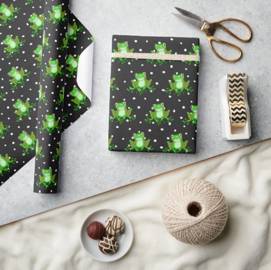 Groene kikkers op stippen cadeaupapier (Crafts)
