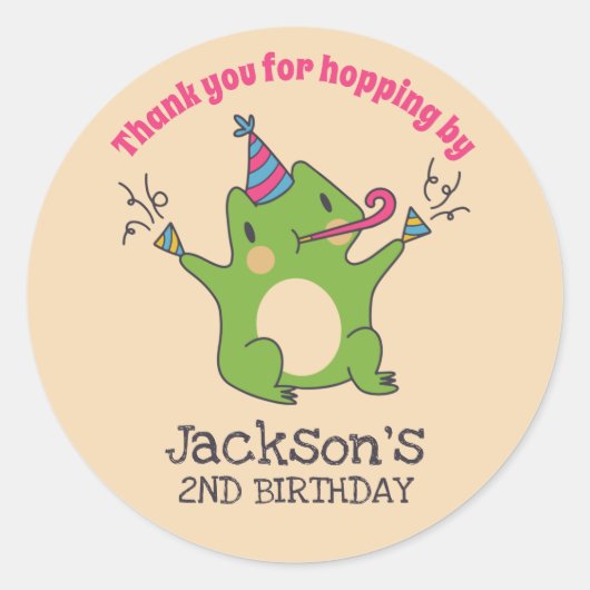 Groene kikkervis Cartoons Birthday Party Favor Ronde Sticker (Voorkant)