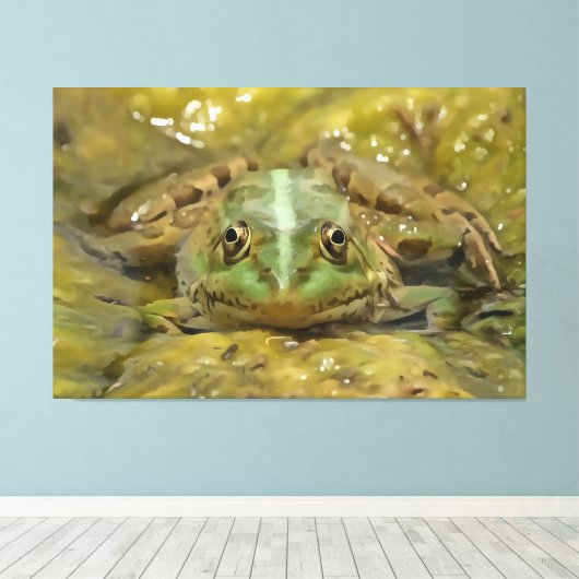 Groene kikkervisje tegen de weersrivierbedding canvas afdruk (Insitu (Houten vloer))