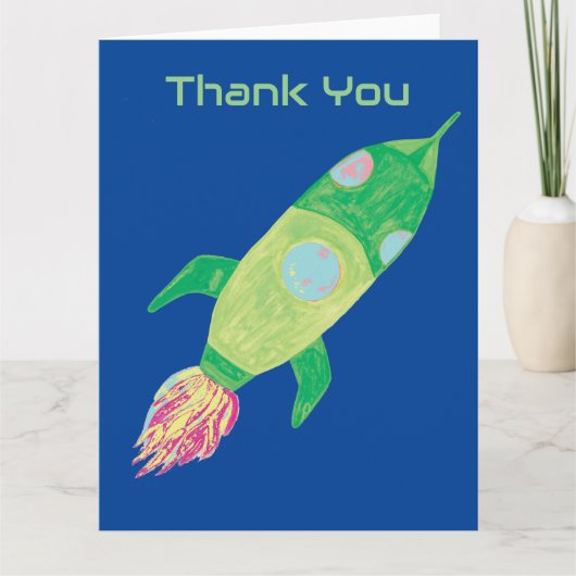 Groene kinderachtige ruimteraket bedankkaart (Voorkant)