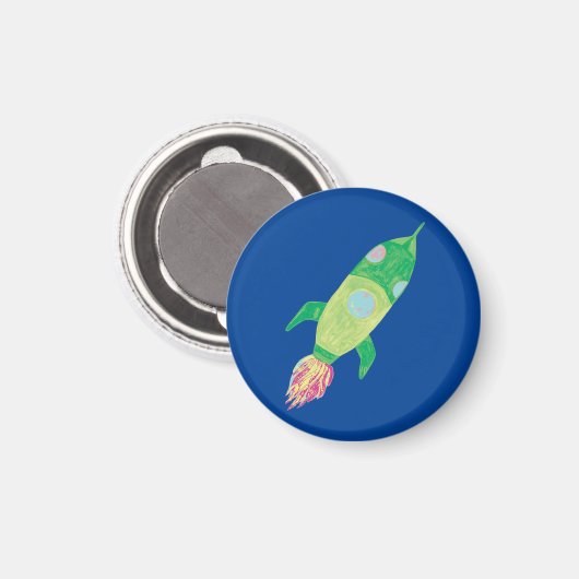 Groene Kinderruimteraket  Magneet (Voorkant / Achterkant)