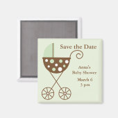 Groene kinderwagen Baby shower Sla de datum op Magneet (Voorkant / Achterkant)