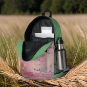 Groene Kingfisher op Roze Kersenbloesems Monogram Bedrukte Rugzak