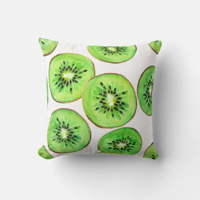 Groene Kiwi Fruit Waterverf Set Kussen (Voorkant)