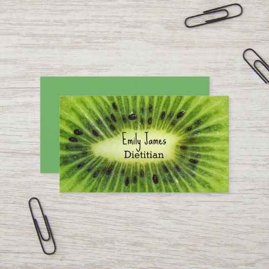 Groene kiwi-vruchten visitekaartje (Voorkant / Achterkant in situ)