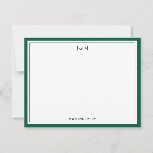 Groene Klassieke Aangepaste Koppel Monogram Notitiekaartje (Voorkant)