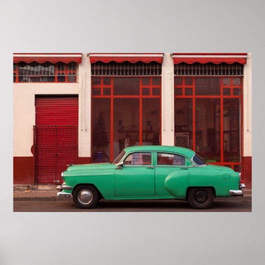 Groene klassieke auto, Cuba Poster (Voorkant)