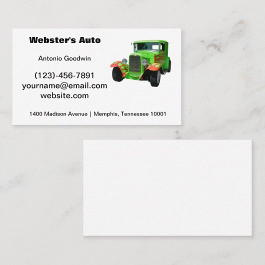 Groene klassieke auto met vlammen Visitekaartje (Voorkant / Achterkant)