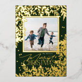 Groene Klassieke Botanische Kerstmis Één Foto Folie Feestdagenkaart (Voorkant)
