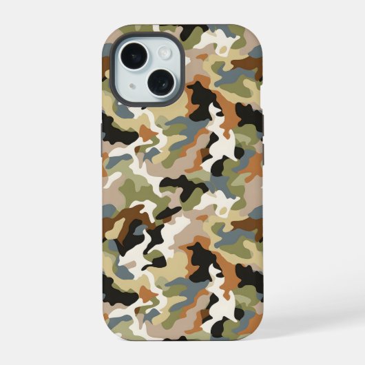 Groene klassieke camouflage iPhone 15 case (Achterkant)
