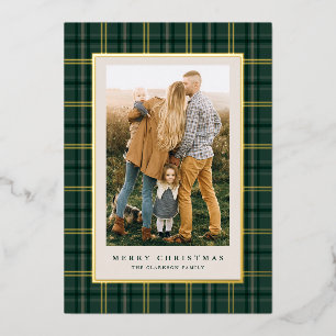 Groene Klassieke Kerst Geruite Drie Foto Folie Feestdagenkaart