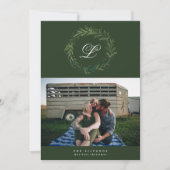 Groene Klassieke Krans Monogram Twee Foto Feestdagenkaart (Voorkant)