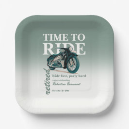 Groene Klassieke Motorfiets Rijd Snel Pensioenfees Papieren Bordje