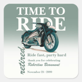 Groene Klassieke Motorfiets Rijd Snel Pensioenfees Vierkante Sticker