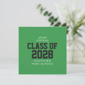 Groene Klassieke Varsity Afstudeerfeest Kaart (Staand voorkant)