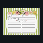 Groene klasstrepen met Rozen-ontvangstkaart Briefkaart<br><div class="desc">Mooie roze en gele rozenrand op een groene en witte stripe recept kaart.</div>