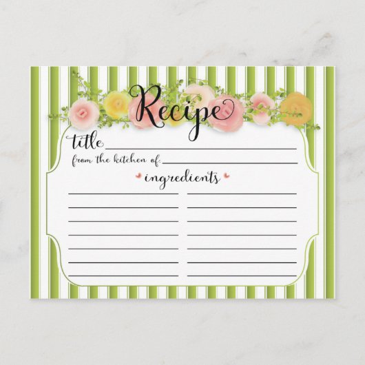 Groene klasstrepen met Rozen-ontvangstkaart Briefkaart (Voorkant)