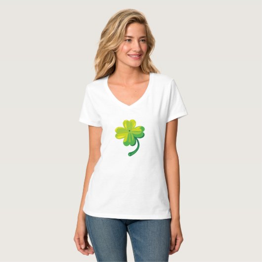 Groene klaver dames basic V-hals T-shirt (Voorkant volledig)