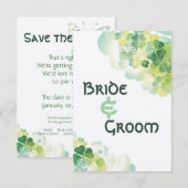 Groene klaver en vlinder hoeken Save the Date Kaart (Voorkant / Achterkant)