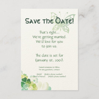 Groene Klaver en Vlinder Hoeken Save the Date Kaart