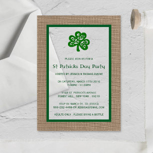Groene klaver & jute St. Patrick's Dag Acryl Uitnodigingen