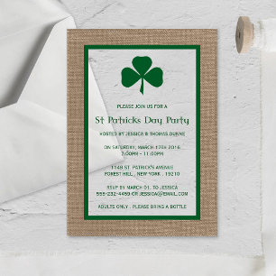 Groene klaver & jute St. Patrick's Day Acryl Uitnodigingen