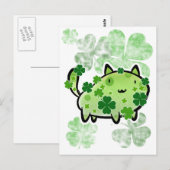 Groene klaver kat briefkaart (Voorkant / Achterkant)