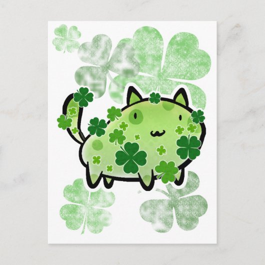 Groene klaver kat briefkaart (Voorkant)