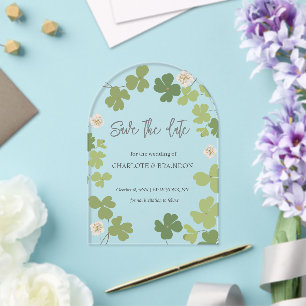 Groene Klaver Lente Bloemen Bruiloft Acryl Uitnodigingen
