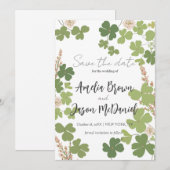 Groene Klaver Lente Bloemen Bruiloft Save The Date (Voorkant / Achterkant)