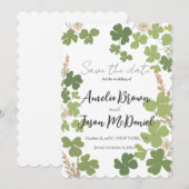 Groene Klaver Lente Wilde Bloemen Trouw Save The Date (Voorkant / Achterkant)