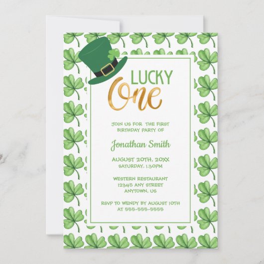 Groene Klaver Lucky One St Patrick's Kids Verjaard Kaart (Voorkant)