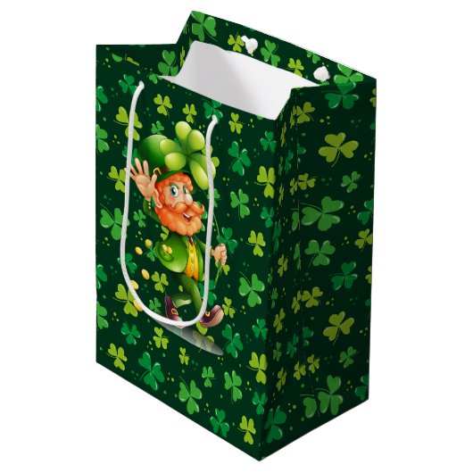 Groene Klaver Medium Cadeauzakje (Voorkant Gekanteld)