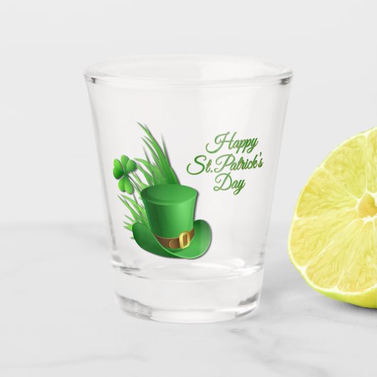 Groene klaver met Leprachaun Shot Glas (Voorkant)