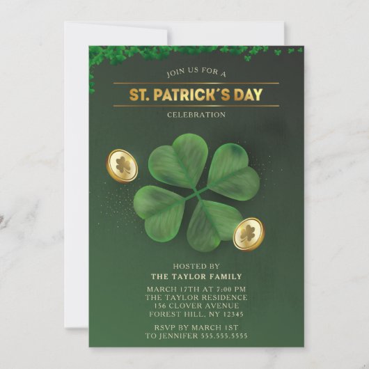 Groene Klaver St. Patrick's Day Feest Kaart (Voorkant)