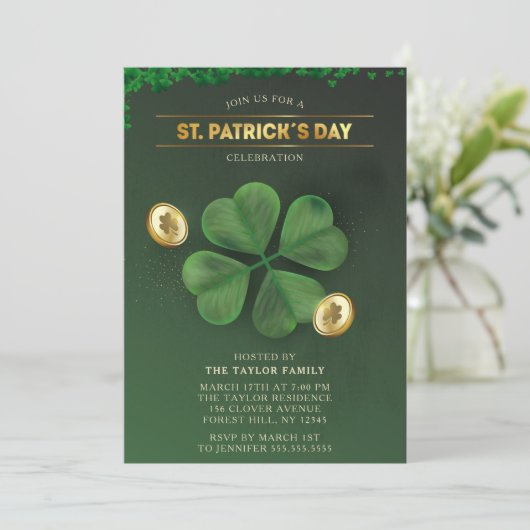 Groene Klaver St. Patrick's Day Feest Kaart (Staand voorkant)