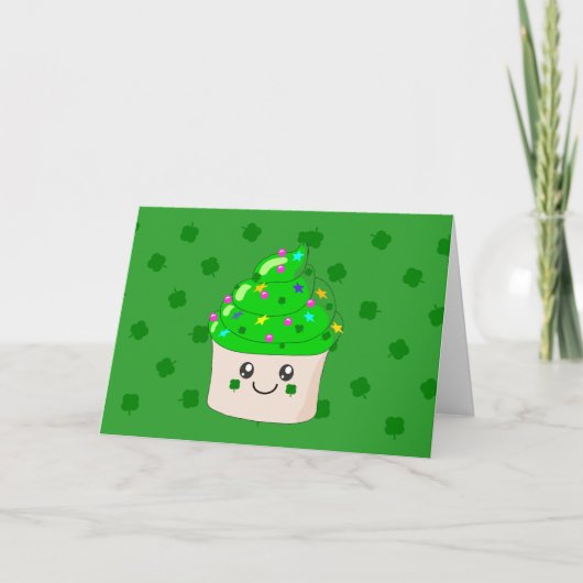 Groene Klaver St Patricks Day Schattigee Cupcake Kaart (Voorkant)
