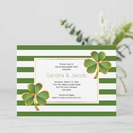Groene klaver, strepen bruiloft verlofpartij kaart (Staand voorkant)