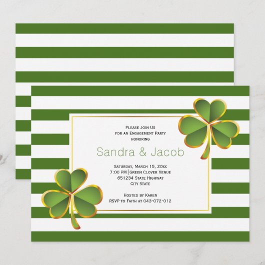 Groene klaver, strepen bruiloft verlofpartij kaart (Voorkant / Achterkant)