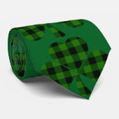 Groene klaver zwarte geruite shamrocks van St. Pat Stropdas (Opgerold)