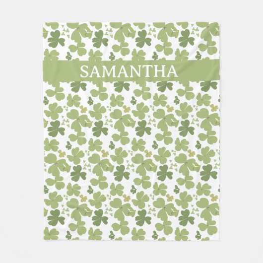 Groene Klaverblad St Patrick Day Aangepaste naam Fleece Deken (Voorkant)