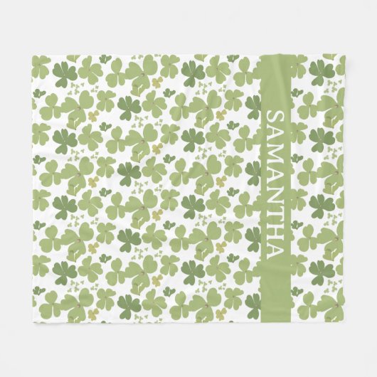 Groene Klaverblad St Patrick Day Aangepaste naam Fleece Deken (Voorkant (Horizontaal))