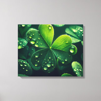 Groene klaverbladeren met waterdruppels - canvas afdruk