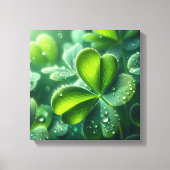 Groene klaverbladeren met waterdruppels - canvas afdruk (Voorkant)
